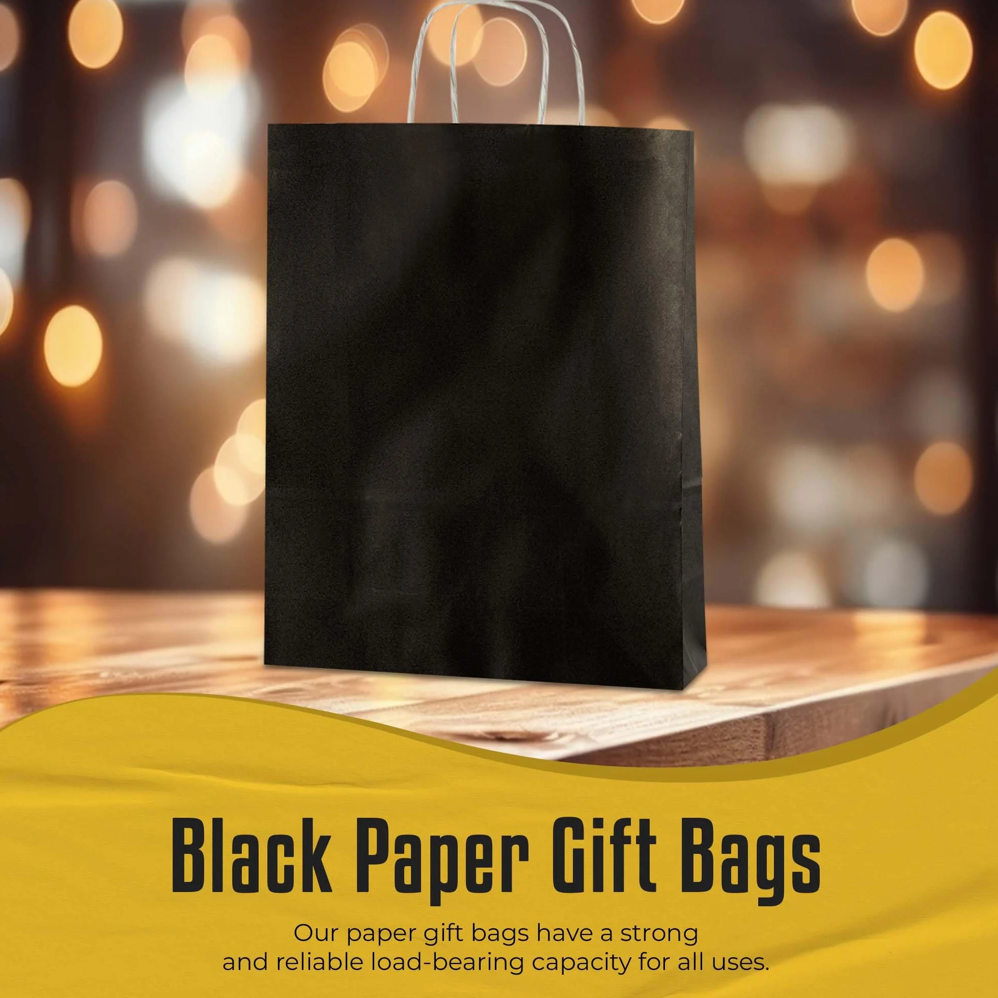 Thepaperbagstore 50 Sacchetti di Carta Colorata con Manici Intrecciati, Nero Medi 250x110x310mm