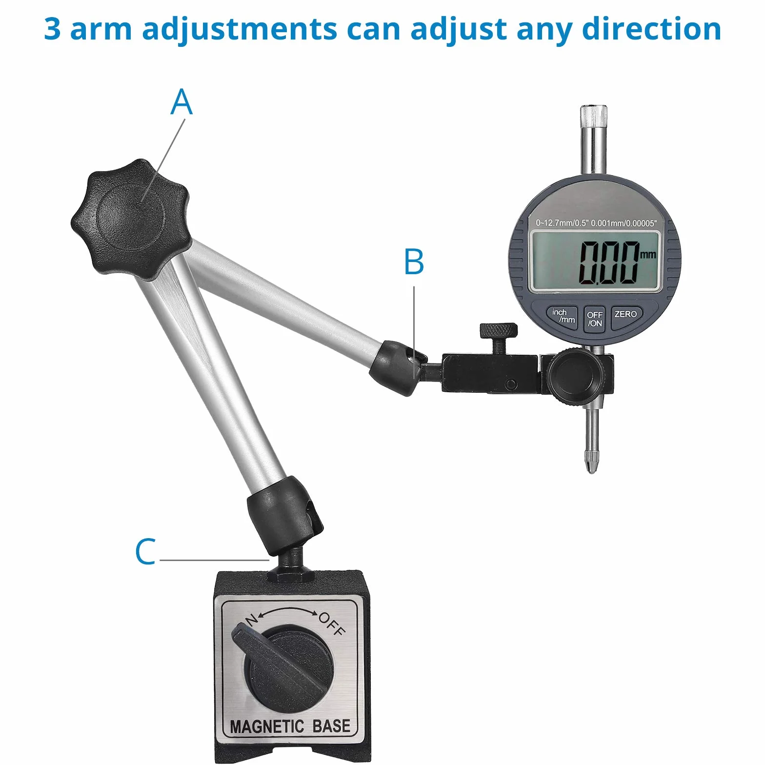 AUTOUTLET Comparatore con Base Magnetico per Indicatore Quadrante Digitale,Trazione Massima 176 Libbre/80 KG,Supporto Universale del Comparatore,Braccio Rregolabile,Interruttore ON/OFF