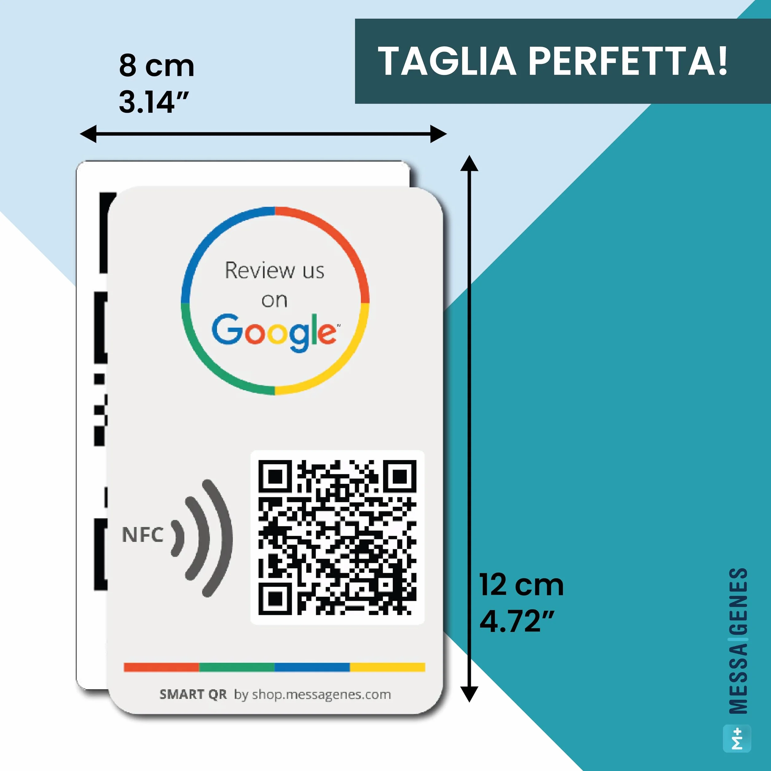 Carta Riutilizzabile per Recensioni - 2-Pack Carta QR Tap NFC - Recensisci per Tap Card + Menu, Web - iPhone e Android - Aumenta le mie Recensioni - Configurazione a Casa | MESSAGENES