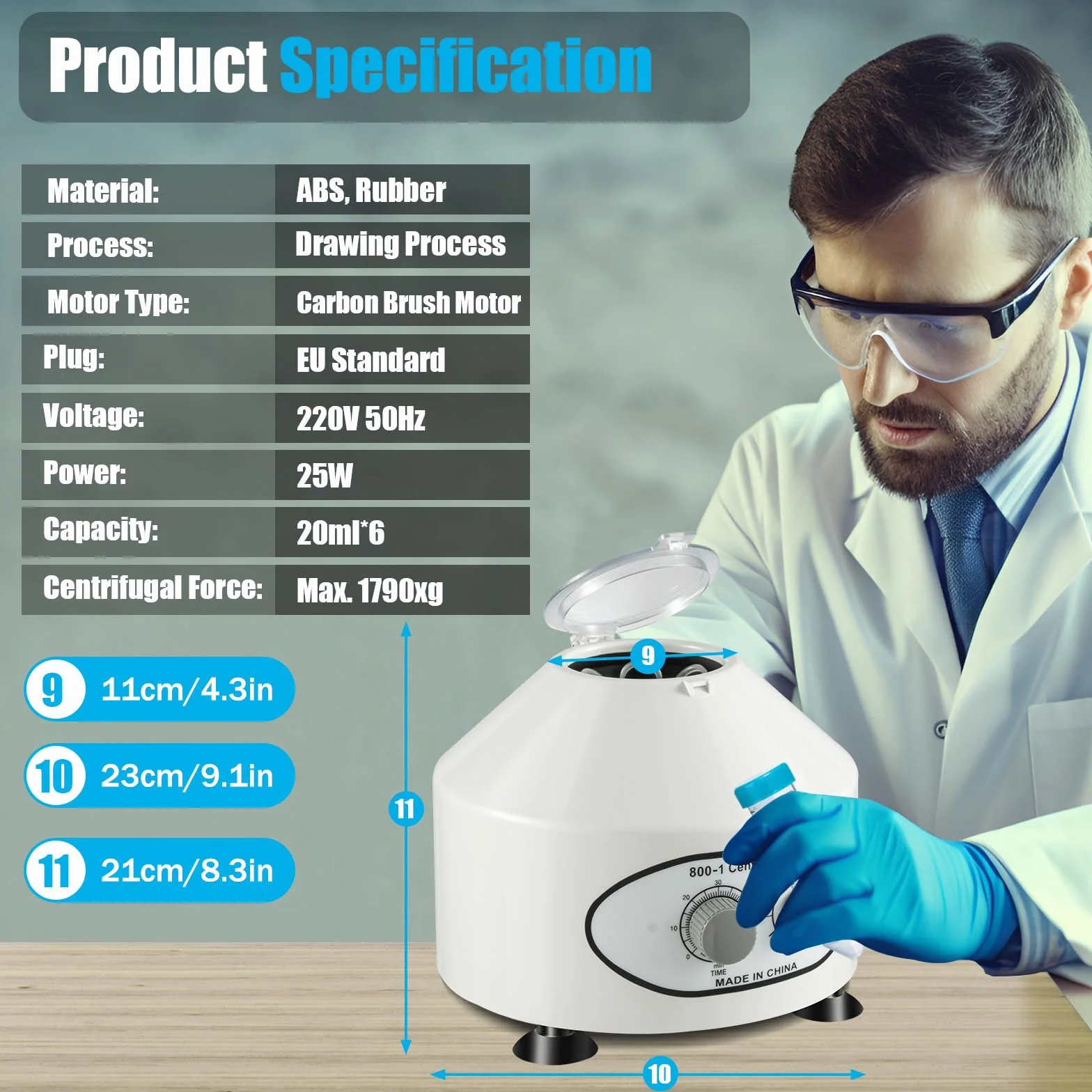 Centrifuga da laboratorio da 25 W, centrifuga elettrica da laboratorio, 6 x 20 ml, 4000 giri/min, piccola centrifuga da tavolo, per separazione del sangue, estrazione delle piante