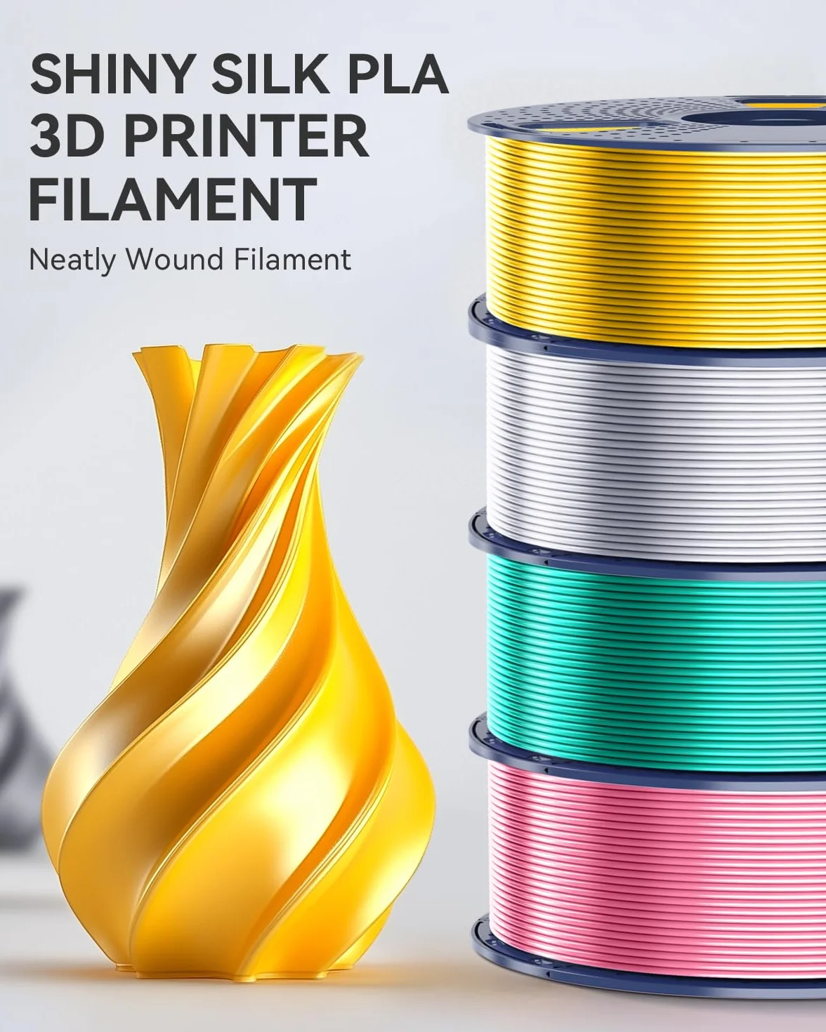SUNLU PLA+ Silk Filamento 3D Seta Metallizzata Lucida, 1 kg Oro chiaro