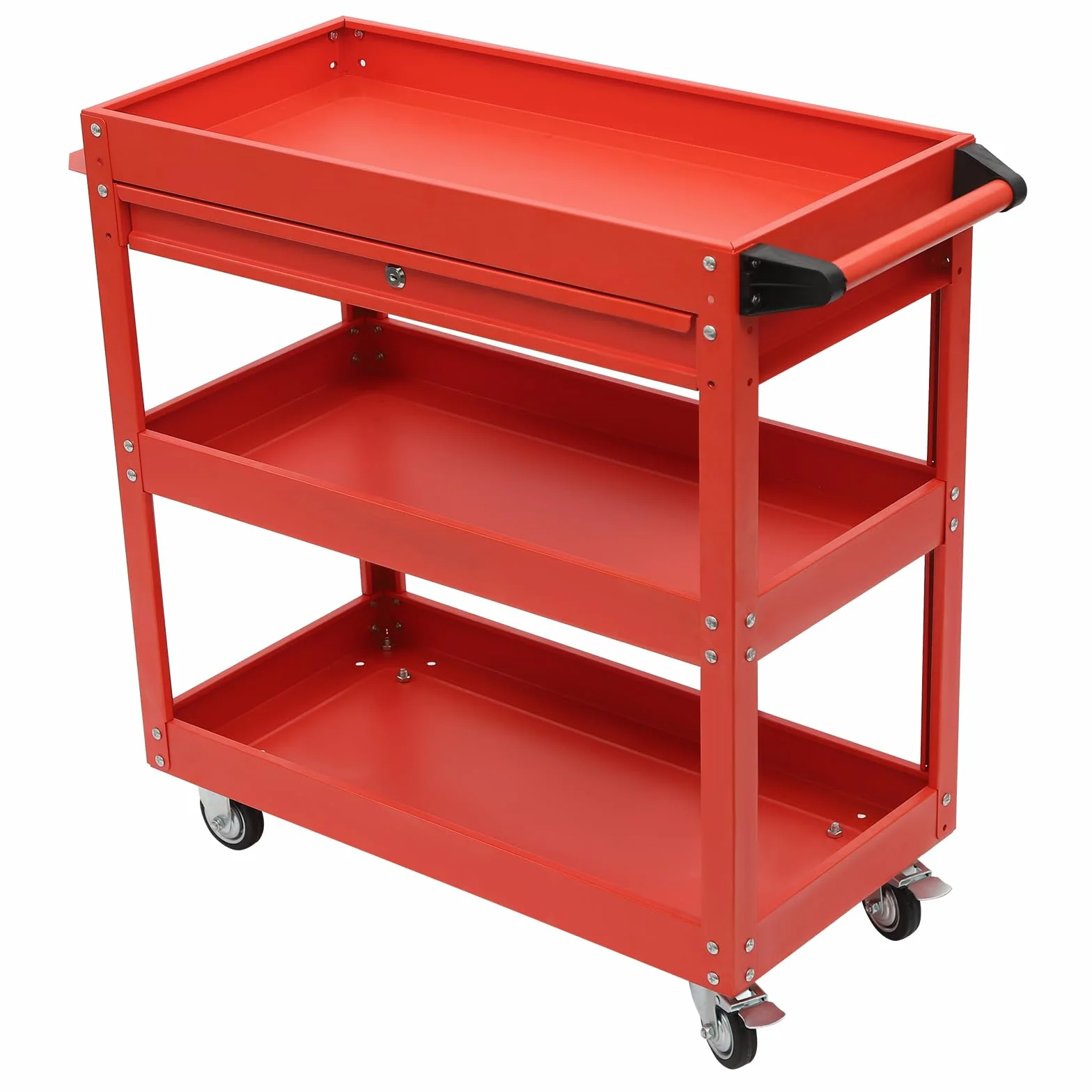 Carrello da officina con 3 ripiani, portata fino a 150 kg | Carrello da officina con ruote, carrello di trasporto con cassetto, per attrezzi garage officina