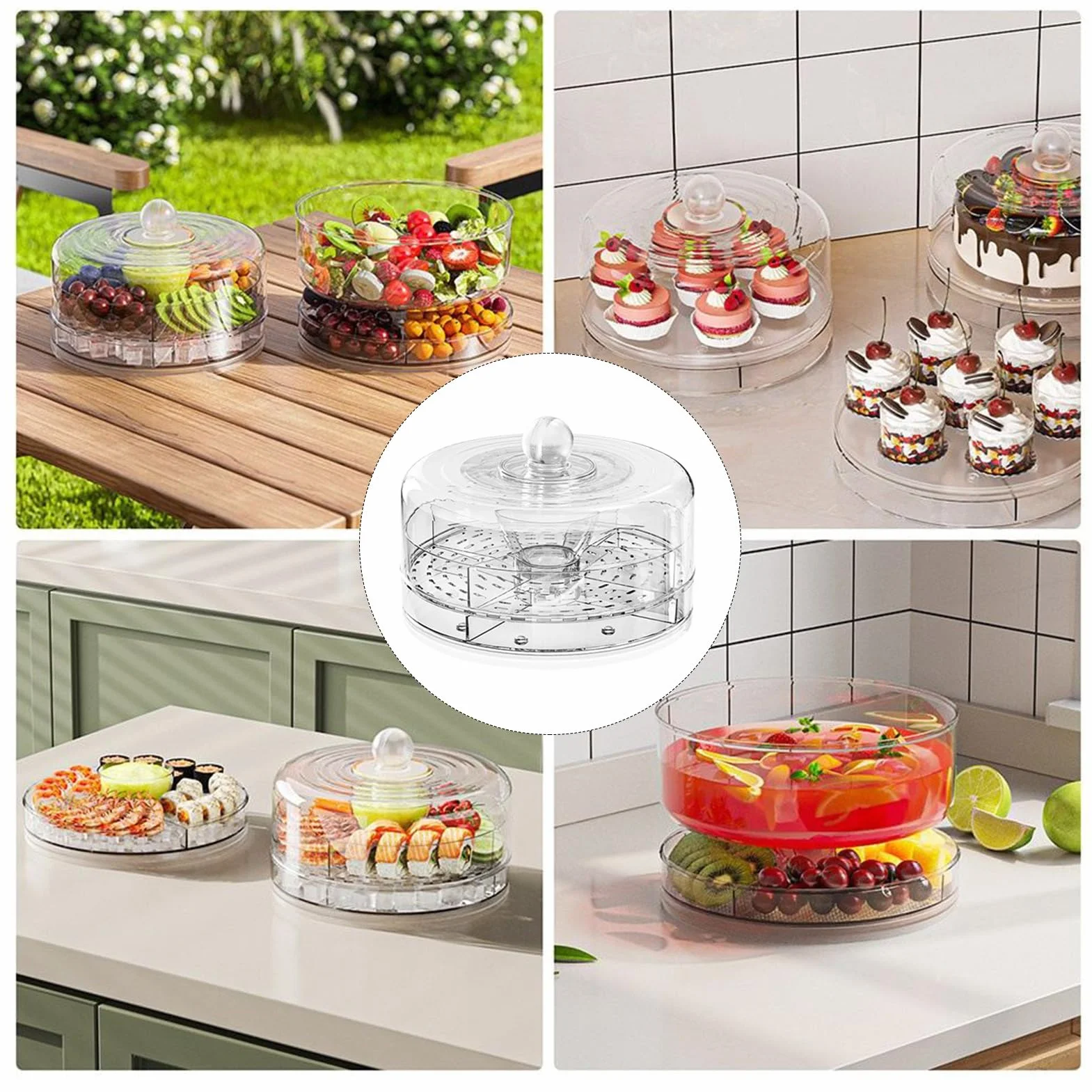 Vassoi da portata refrigerati per feste Server buffet cibi freddi ciotola frutta ghiaccio antipasti snack picnic compleanno campeggio