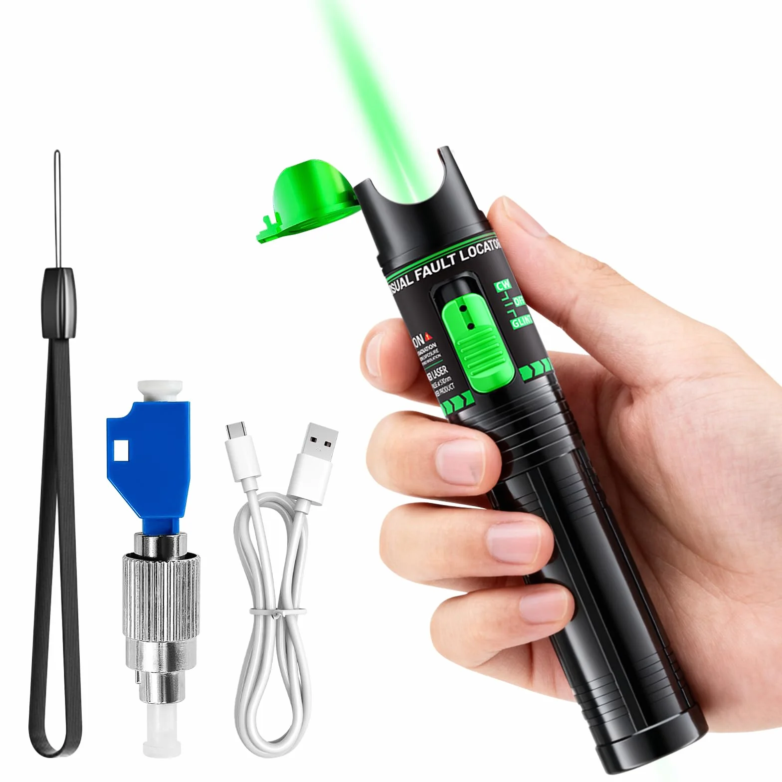 30 mW Visual Fault Locator ricaricabile con spina universale da 2,5 mm, FC/SC/SF, adattatore FC a presa LC, 30-50 km VFL penna a luce rossa cavo in fibra ottica tester metro
