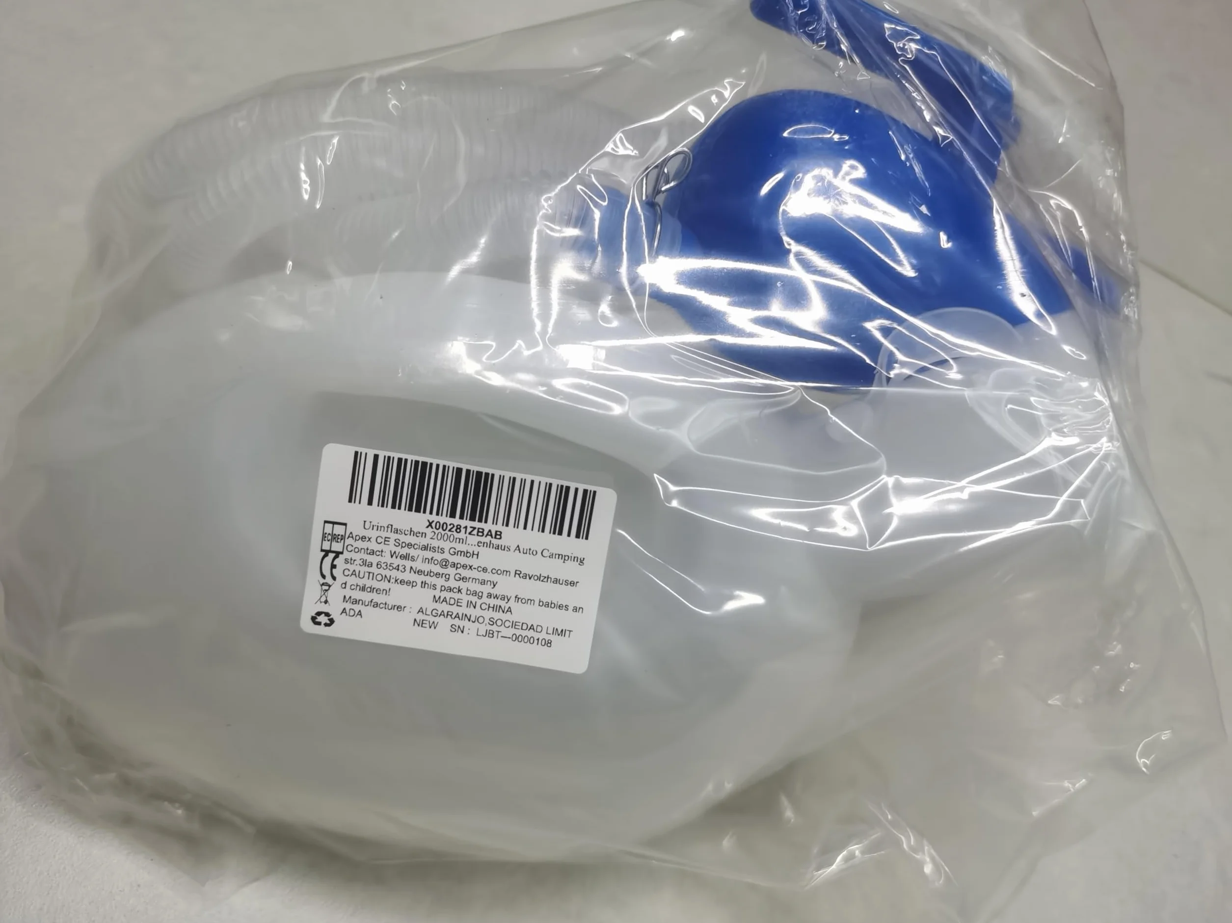 Bottiglia per urina da 2000 ml, portatile, maschio, con coperchio a prova di perdite e tubo 180 cm, per ospedale e campeggio