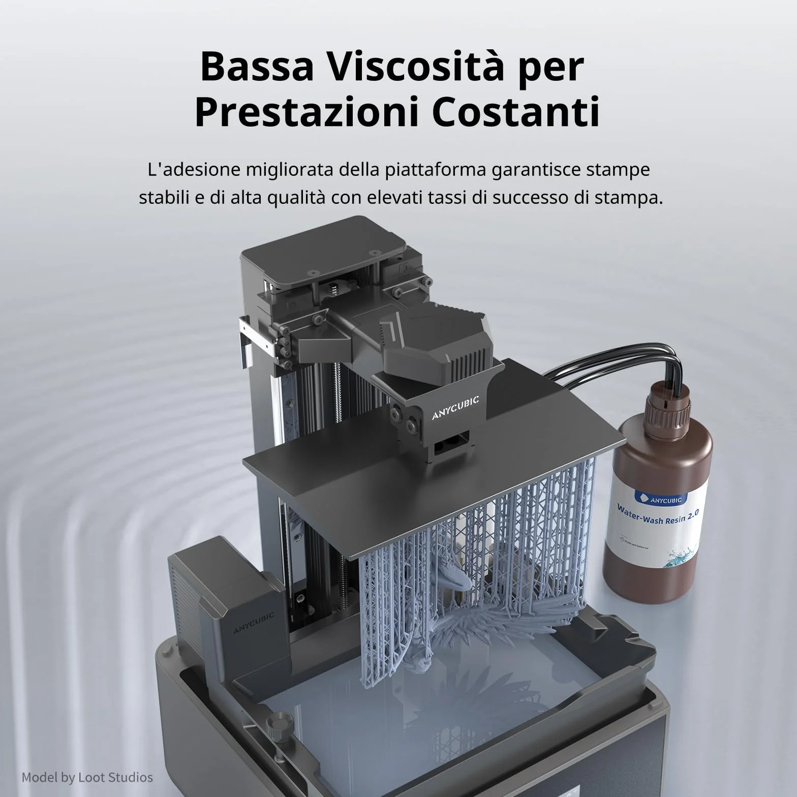 ANYCUBIC Resina Lavabile in Acqua 2.0, Resina Stampante 3D UV 405 nm con Alta Precisione, Odore Basso, Facile da Pulire ed Eccellente Fluidità per 4K/6K/8K LCD Stampante 3D Resina (Grigio, 1000g)