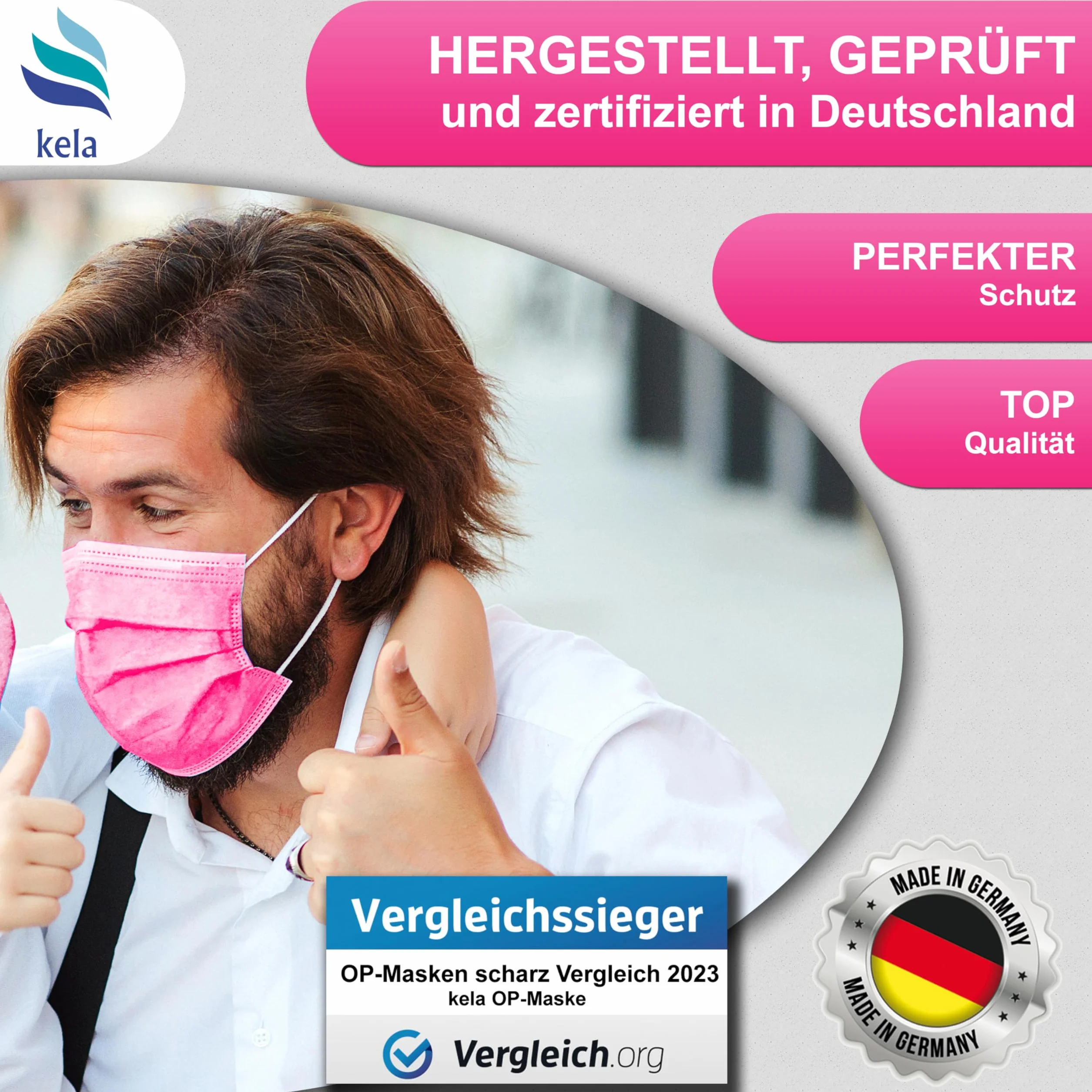 Kela Mascherine Chirurgiche Rosa IIR 50 Pezzi Certificate CE Made in Germany