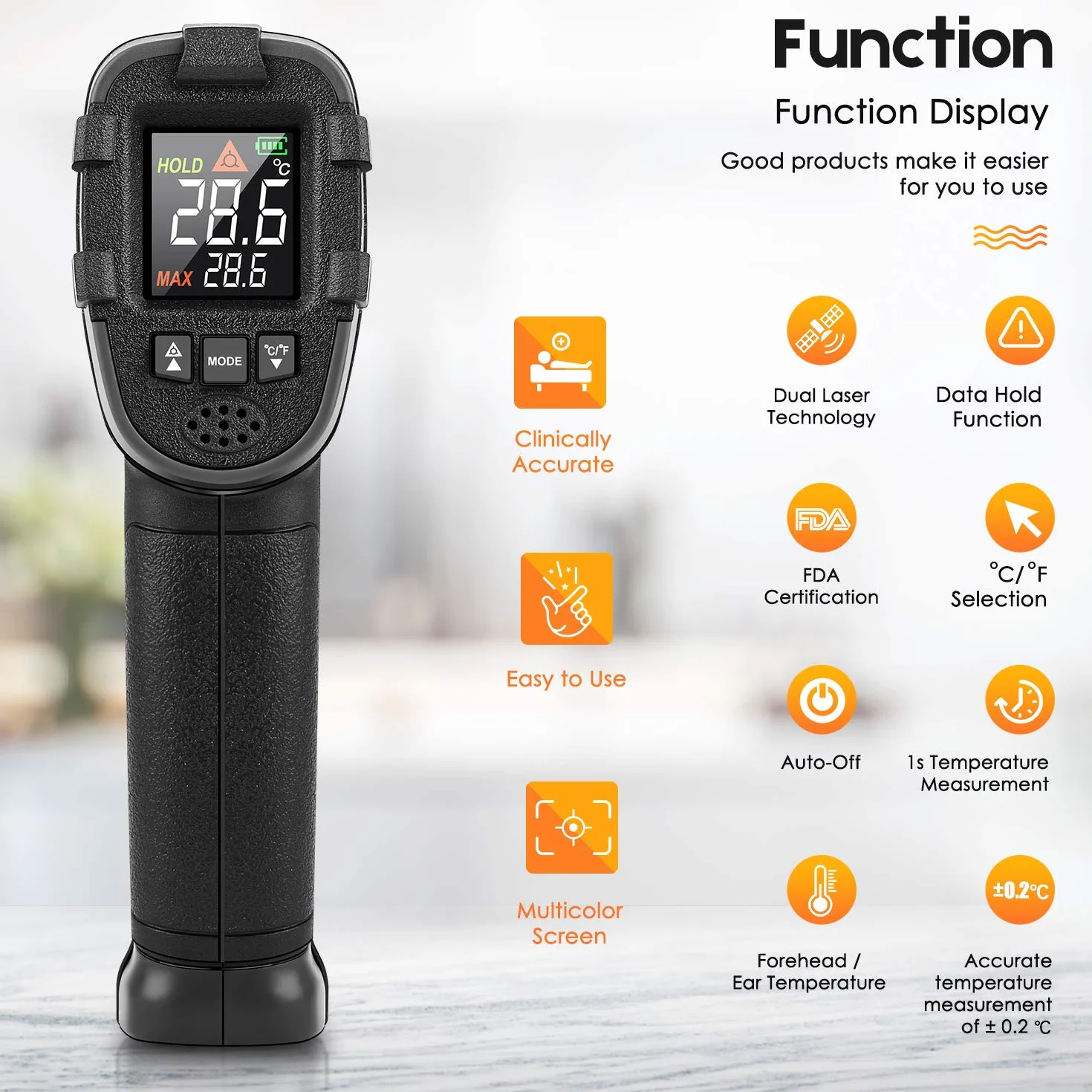 Termometro Infrarossi SOVARCATE Laser Digitale IR Temperatura Pistola -58°F~1112°F Allarme Alta e Bassa Temperatura