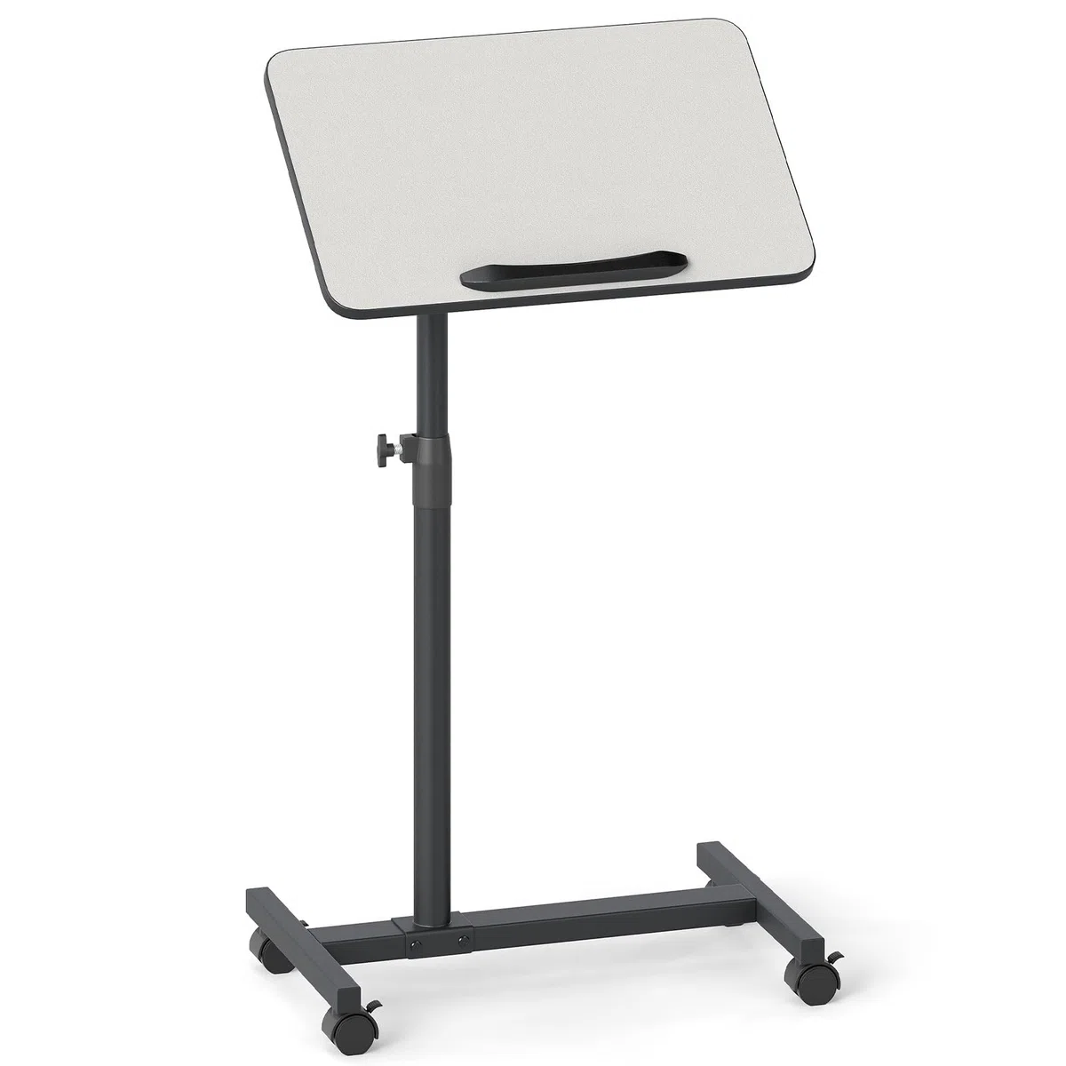 LIFEZEAL Tavolino da Letto, Divano per Mangiare, Porta PC, Tavolo Laterale Servitore, Altezza Regolabile, Piano Inclinabile e Girevole, con Ruote, Barra Anticaduta, per Anziani, Disabili, Grigio