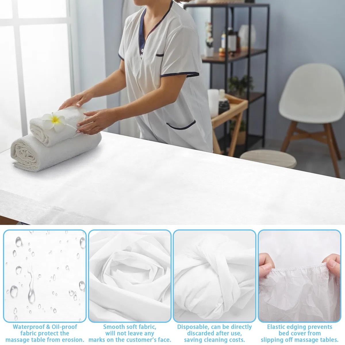 50 lenzuola usa e getta per lettino da massaggio, con elastico, traspirante, usa e getta, in tessuto non tessuto, per salone di bellezza, cera tatuaggio, ciglia, letto, 88,9 x 218,4 cm