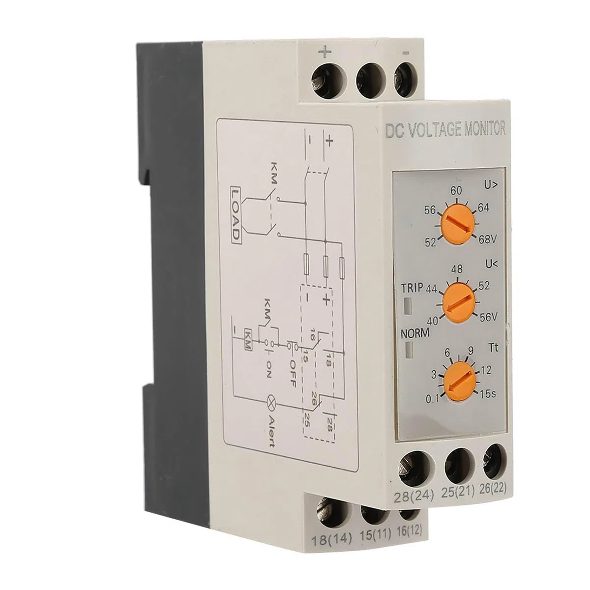 Relè di Protezione Sovratensione Sottotensione DC 12-48V per Circuito Corrente Continua Installazione Binario Guida 79x23x79mm