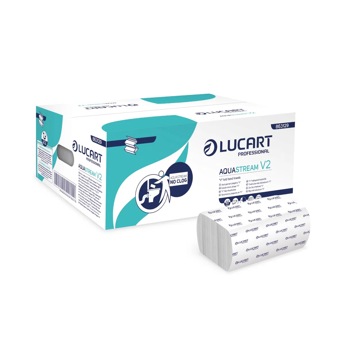 Lucart Professional, AquaStream V2, Asciugamani Piegati a V ad alta dissolvenza, Ideale per Bagni Pubblici e Uffici, 170 pezzi per confezione, 21x21 cm, 20 confezioni