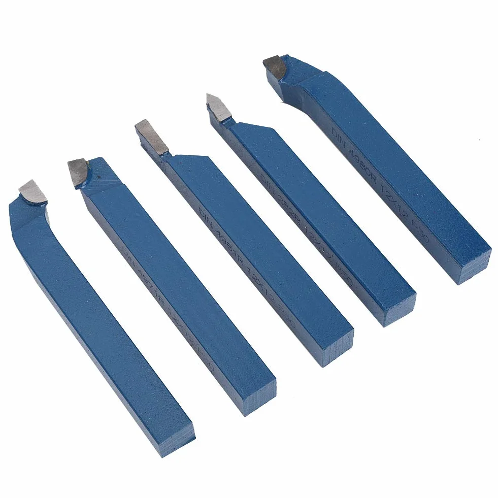 Set utensili per tornio 5pezzi, utensili per tornitura con testa saldatura metallo duro Assemblaggio utensili macchine utensili Inserti tornitura tornio industriale(12x12mm)