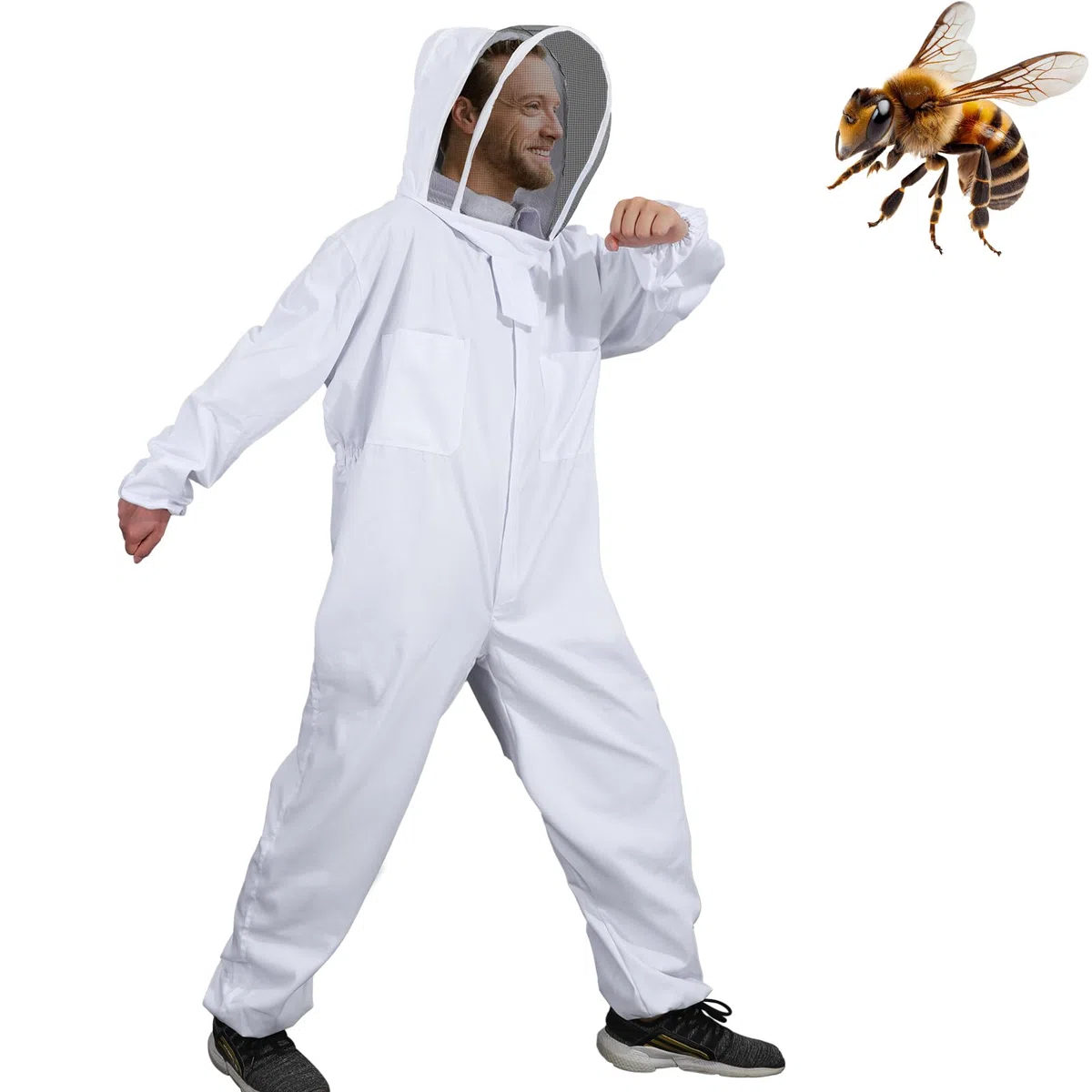 Moontay Cotone Completo per il corpo Abbigliamento per apicoltura Velo Cappuccio Cappello Abbigliamento Giacca Tuta protettiva per apicoltura Attrezzatura per api apicoltori (XXL)