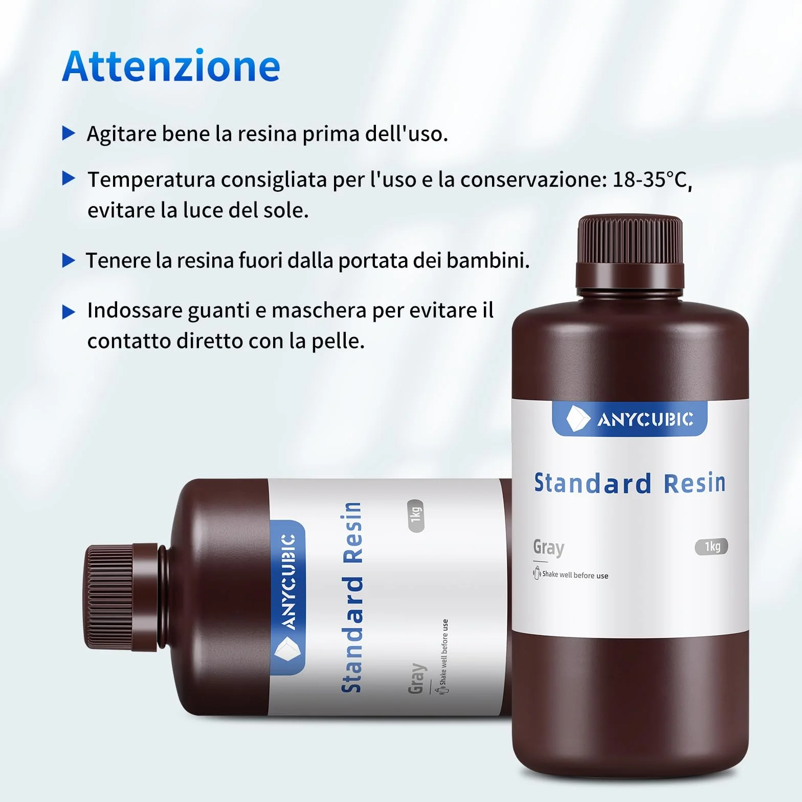 ANYCUBIC Resina Stampante 3D, Resine Standard Fotopolimerizzante UV 405 nm con Alta Precisione, Eccellente Fluidità e Solidificare Rapida per stampanti 3D 4K/8K LCD/DLP/SLA (Grigio, 1kg)
