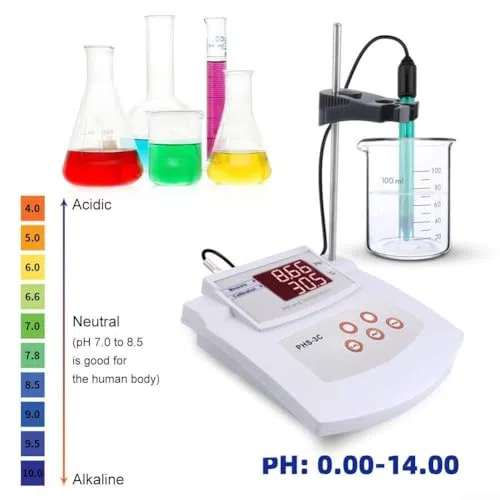 Misuratore di pH da laboratorio da tavolo, tester di acidità e alcalinità da laboratorio, misuratore di acidità da tavolo, calibrazione automatica 2 in 1, adatto per ambiente, laboratorio, ecologia
