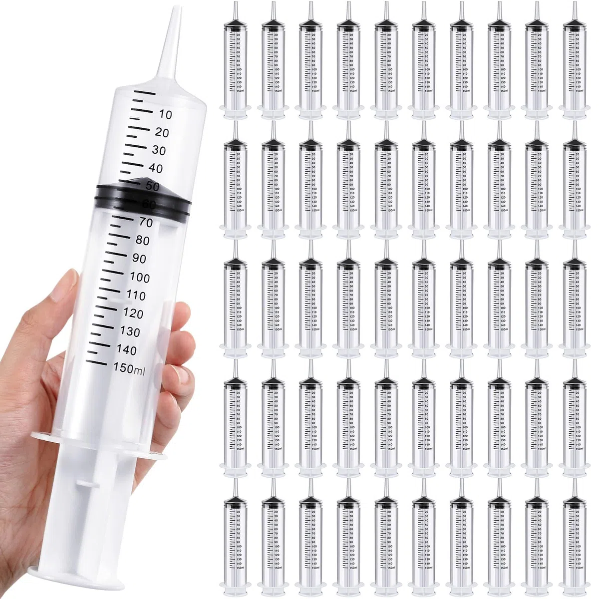Geiserailie 50 siringhe grandi da 150 ml, in plastica, sigillate individualmente, da usare per pulire liquidi lucidalabbra, vernice, olio, misurazione filtrazione, irrigazione, riempimento