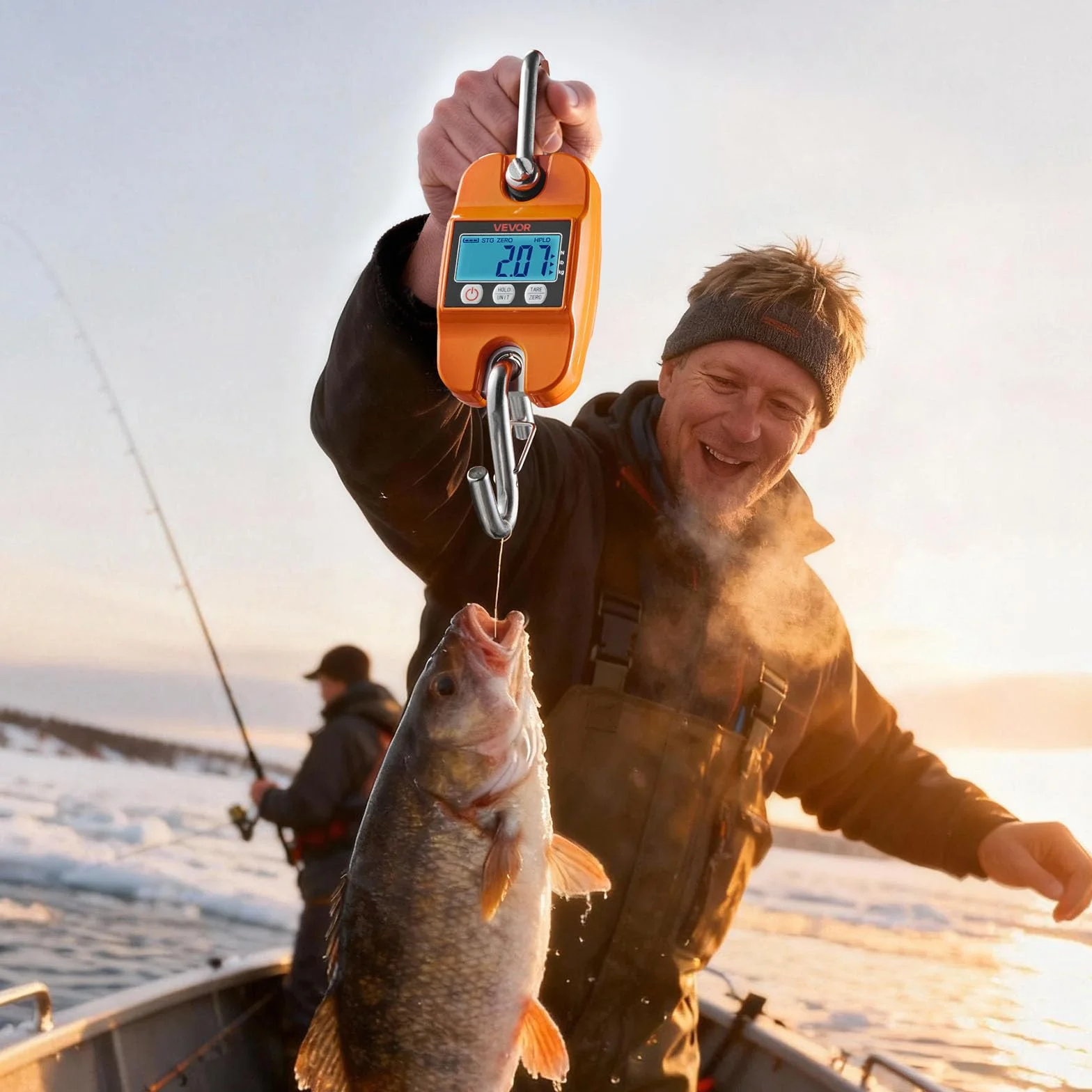 VEVOR Bilancia Digitale Portatile a Batteria 400 kg Gancio Schermo LCD Misurazione 3 Unità per Bagaglio Pesca Caccia
