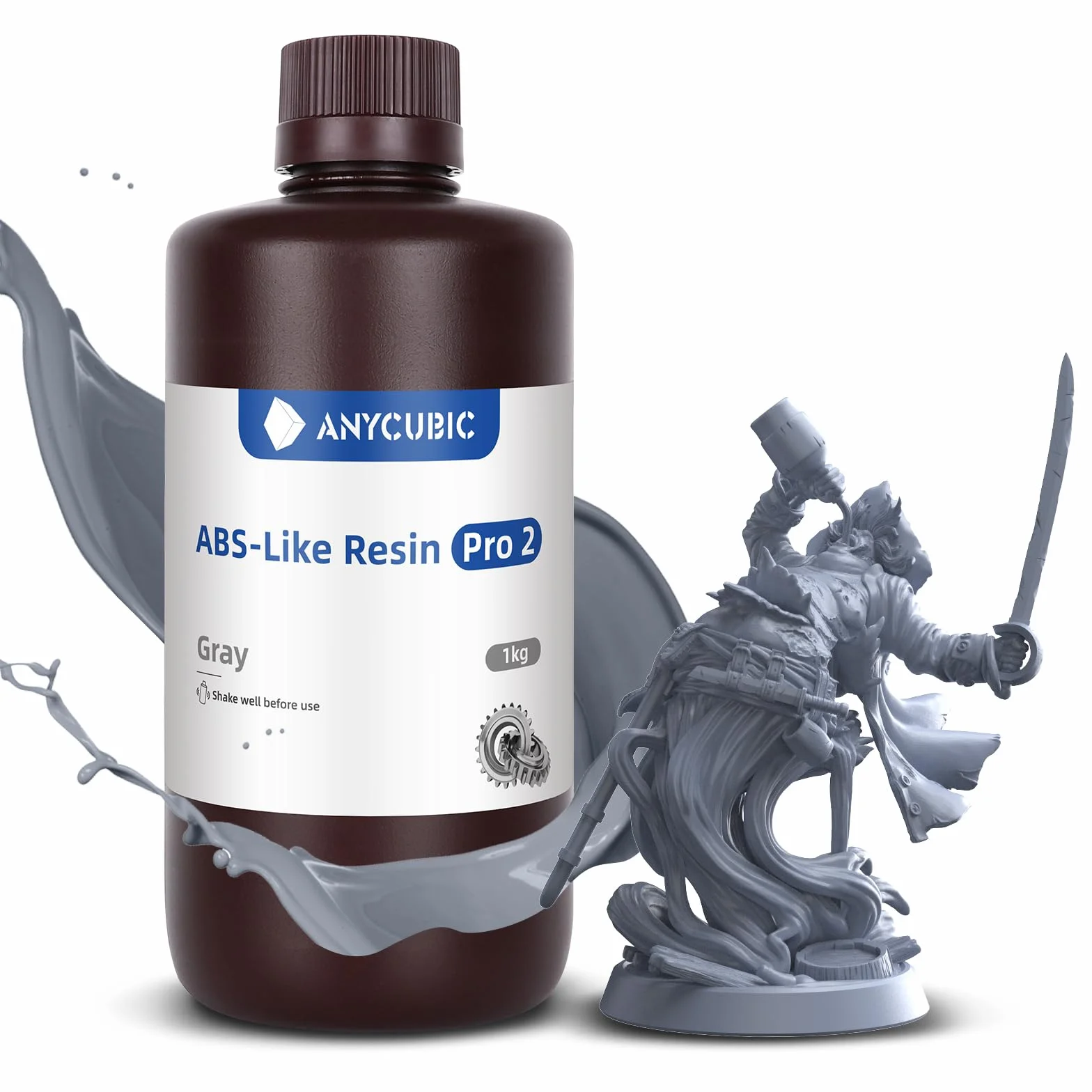 ANYCUBIC Resina Stampante 3D ABS-Like Pro 2 con Maggiore Resistenza e Robustezza, Resina 3D ad Alta Precisione e Ritiro Minimo, Ampiamente Compatibile con Tutte le Stampanti 3D a Resina(Grigio, 1000g)
