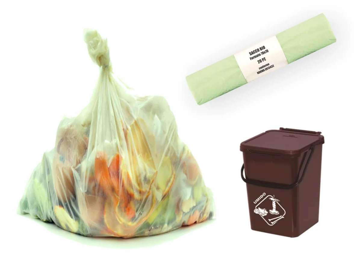100 Sacchi per Umido Organico Compostabili cm 70x70 70 litri - 5 Rotoli da 20 pezzi - Sacchetti per raccolta rifiuti umidi (100)