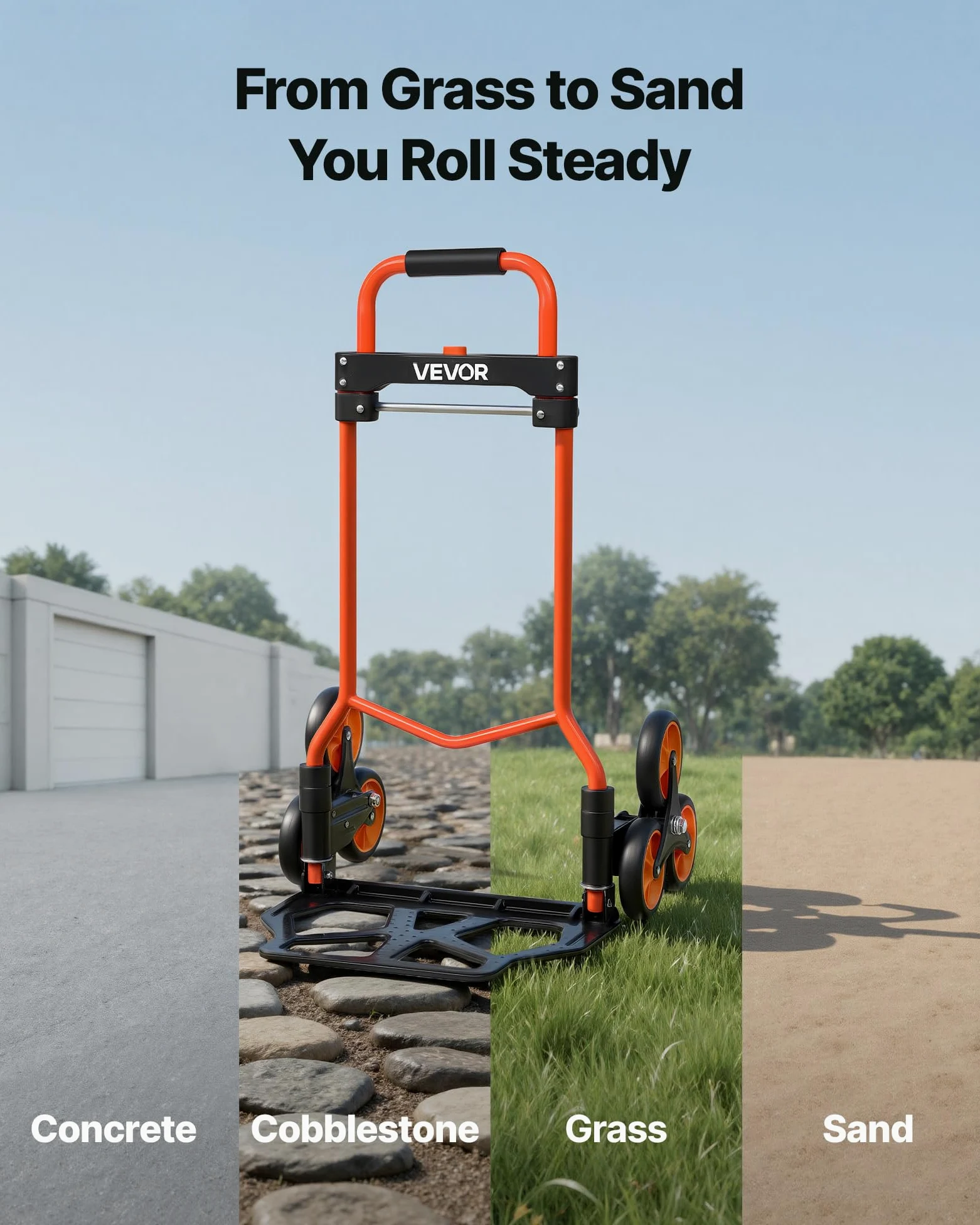 VEVOR Carrello Portapacchi per Scale Capacità di Salita Scale 54 kg, Carrello Pieghevole Portatile con Maniglia Telescopica, 6 Ruote e 2 Corde Elastiche, per Casa, Generi Alimentari, Magazzino