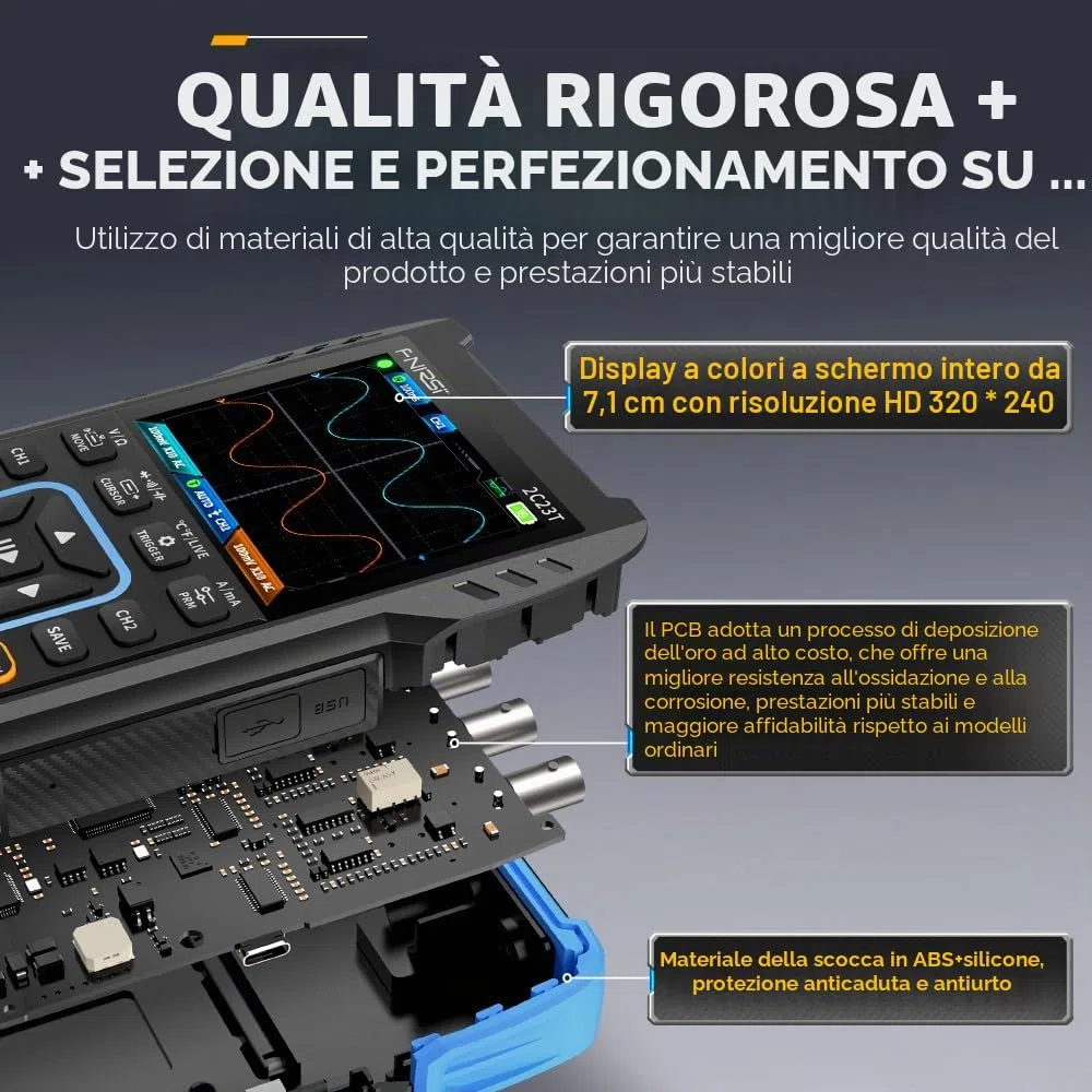Fnirsi 2C23T Oscilloscopio digitale portatile-Multimetro + Generatore di segnale di funzione 2023 Ultimo 3IN1 a due canali