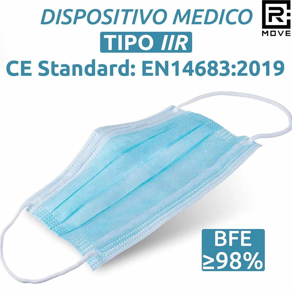 Mascherine chirurgiche IIR BFE ≥98% CE Dispositivo Medico classe I 100 pezzi confezioni richiudibili