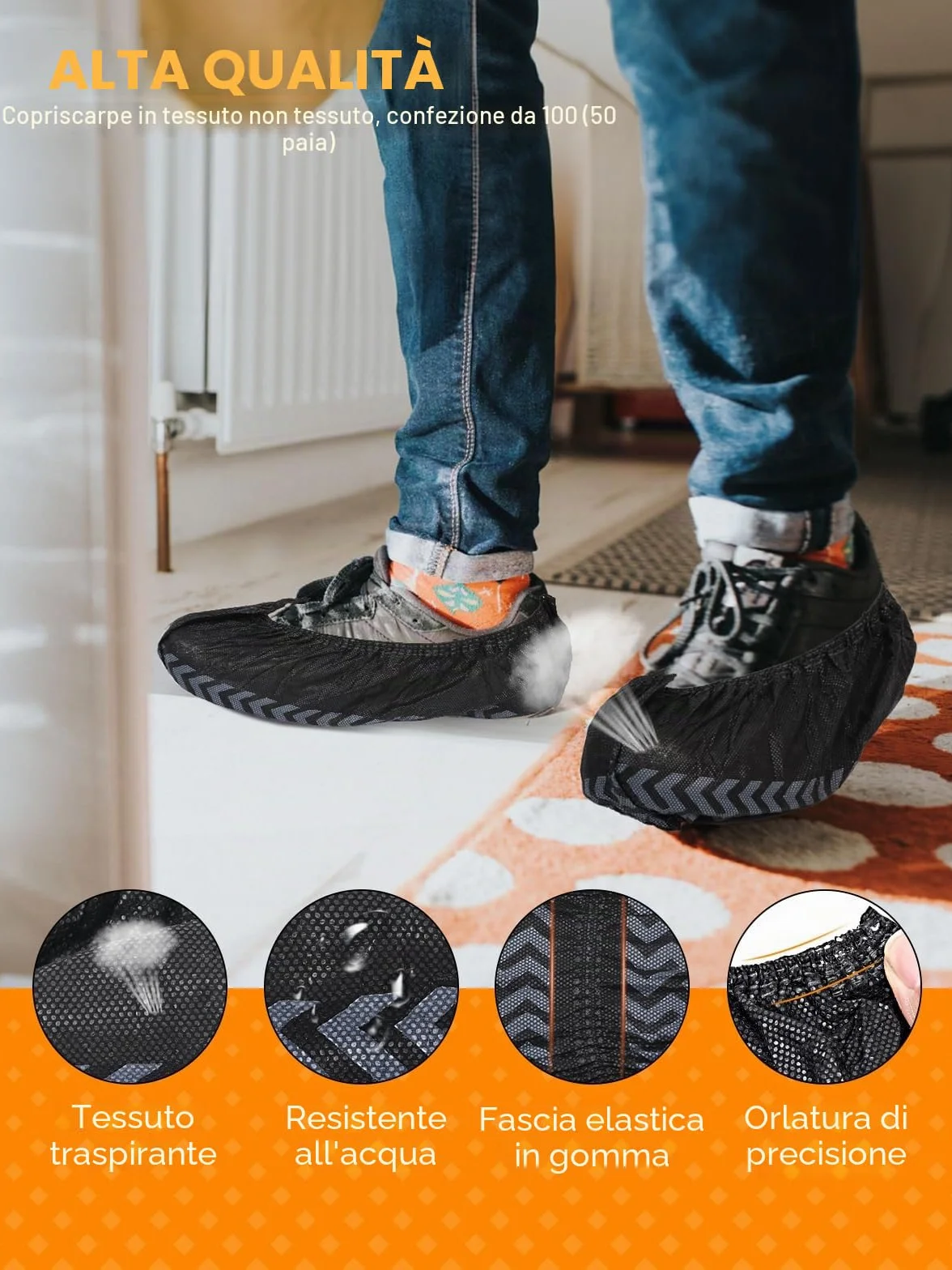 TOOSOFt Nero Copriscarpe Monouso Riutilizzabili (100 pezzi) Calzari Monouso usa e Getta di tessuto non tessuto - Copri Scarpe da Casa usa e Getta Impermeabile e Riciclabili