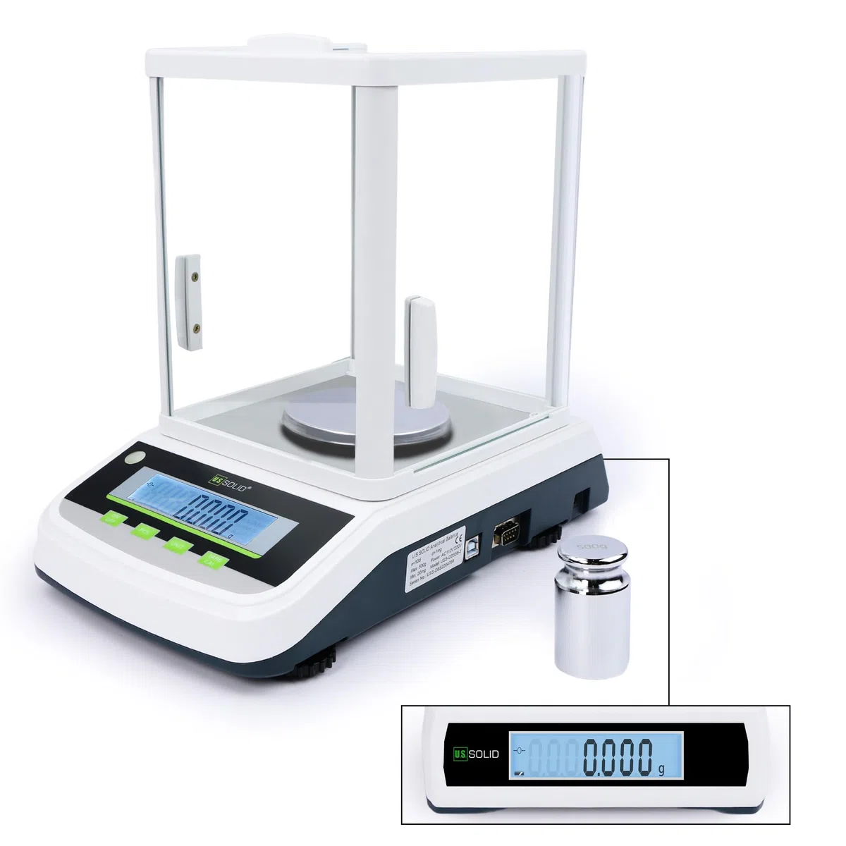 U.S. Solid Bilancia analitica da laboratorio digitale ad alta precisione con 2 schermi LCD, interfaccia USB RS232 (500gx0.001g)