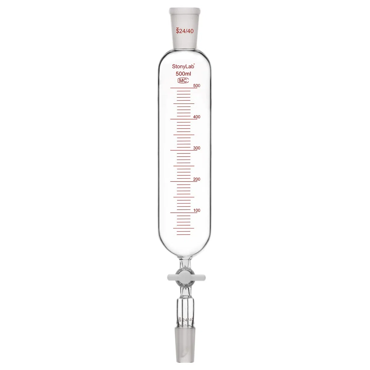 stonylab Imbuto di addizione, imbuto a goccia graduato in vetro borosilicato 24/40 con rubinetto in PTFE per Laboratorio Imbuto Extra 500 ml
