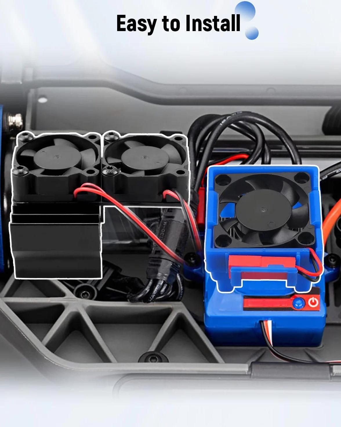 Ventola di raffreddamento VXL-3s ESC e doppia ventola motore, adatta per Traxxas Slash 4 × 4 VXL/Rustler 4X4 VXL/Stampede 4X4 VXL/Hoss 4 × 4 VXL/Velineon VXL 3s, nero