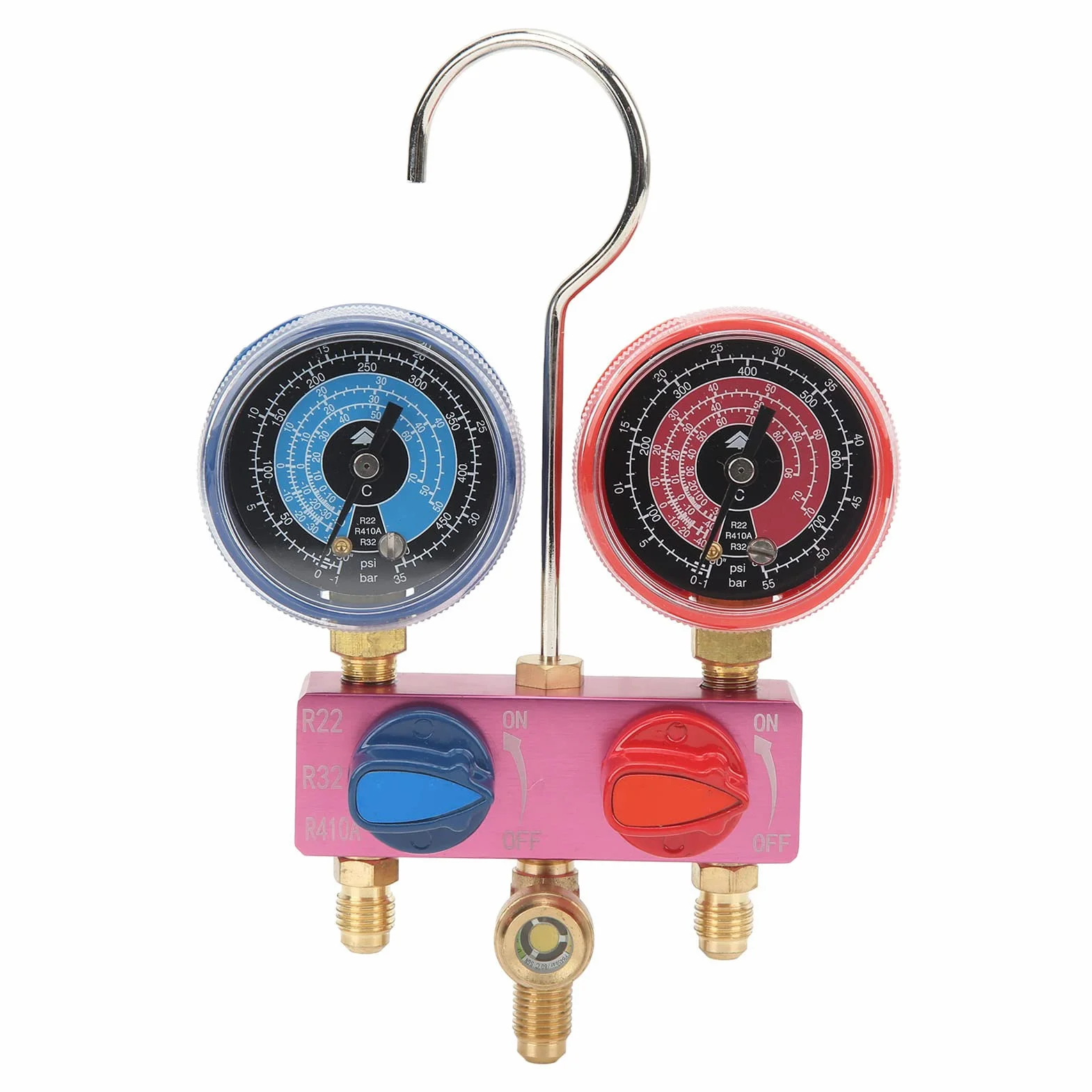 Mini Manometro Diagnostico con Manopola in Metallo G1/4 con Guarnizione in PTPE per Refrigerante R22 R32 R410A