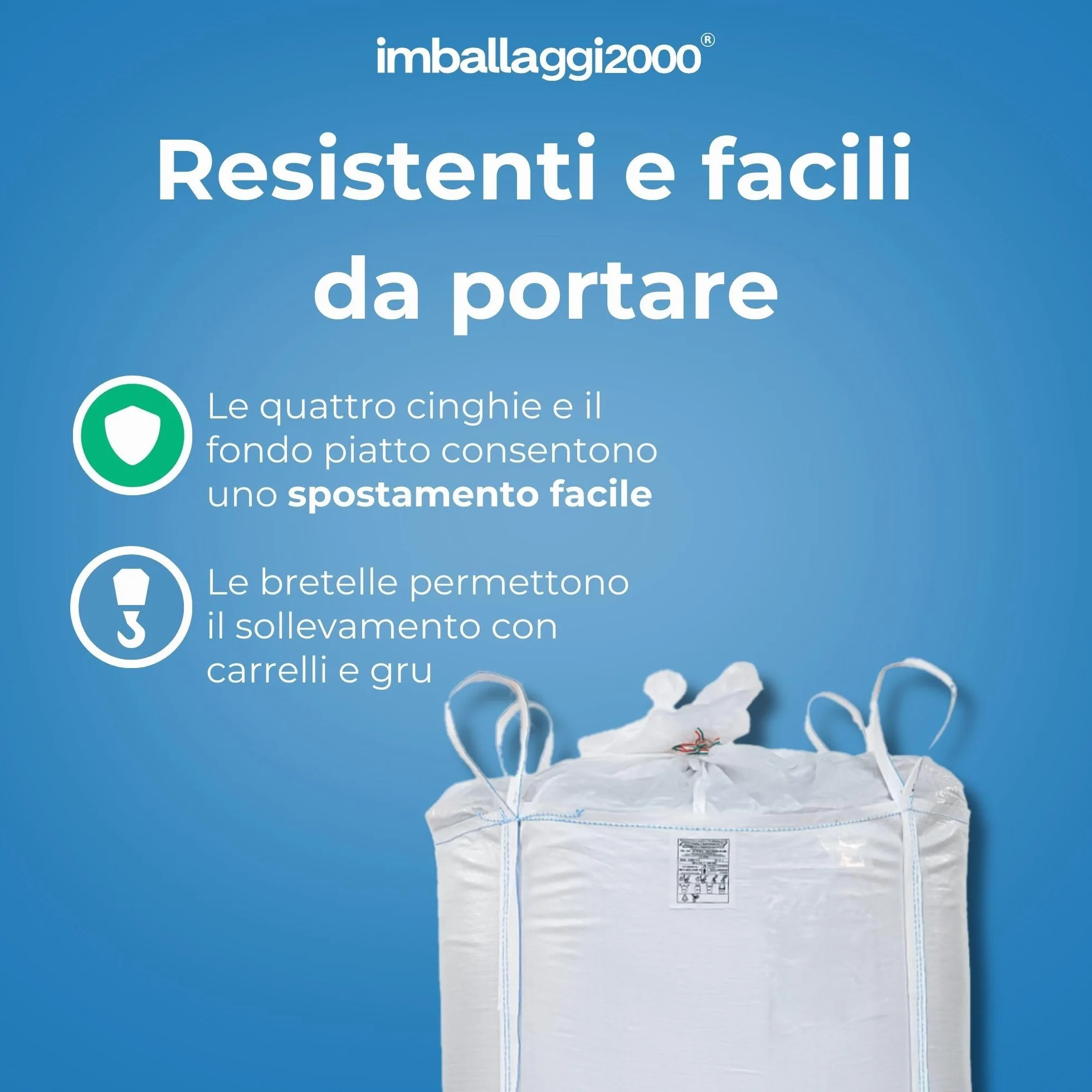 IMBALLAGGI 2000-3 Sacchi Big Bag Omologato, 1000 kg 90x90x120 cm, Sacco Polipropilene per Trasporto e Smaltimento Rifiuti Speciali con Chiusura a Caramella