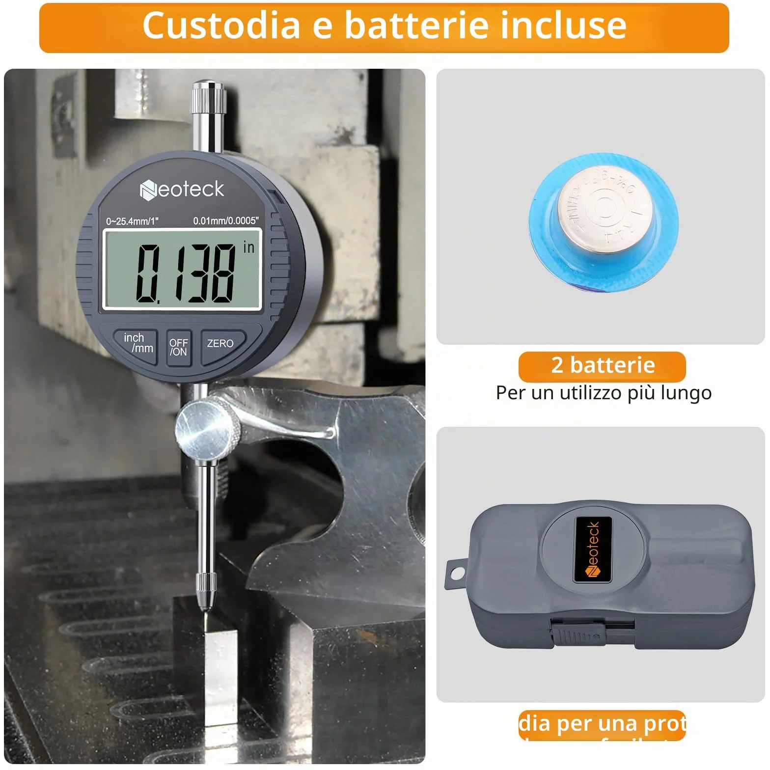 Neoteck DTI LCD Comparatore Centesimale Digitale 0.01/0.0005'' Indicatore Digitale Calibro di Precisione 0-25.4mm/1'' Comparatore Elettronico Pollice/Metrica Professionale