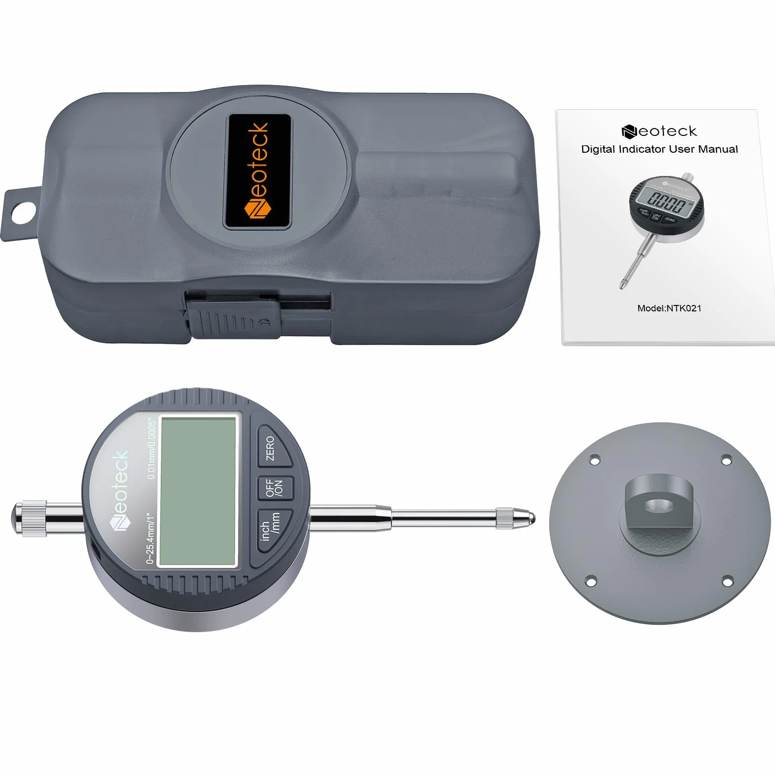 Neoteck DTI LCD Comparatore Centesimale Digitale 0.01/0.0005'' Indicatore Digitale Calibro di Precisione 0-25.4mm/1'' Comparatore Elettronico Pollice/Metrica Professionale